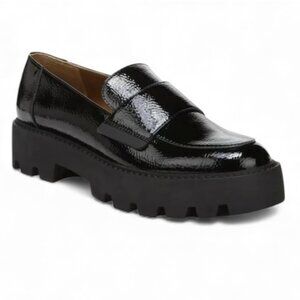 Franco Sarto Brindy Black Patent Pebbled Leather Chunky Platform Loafer Y2K Goth